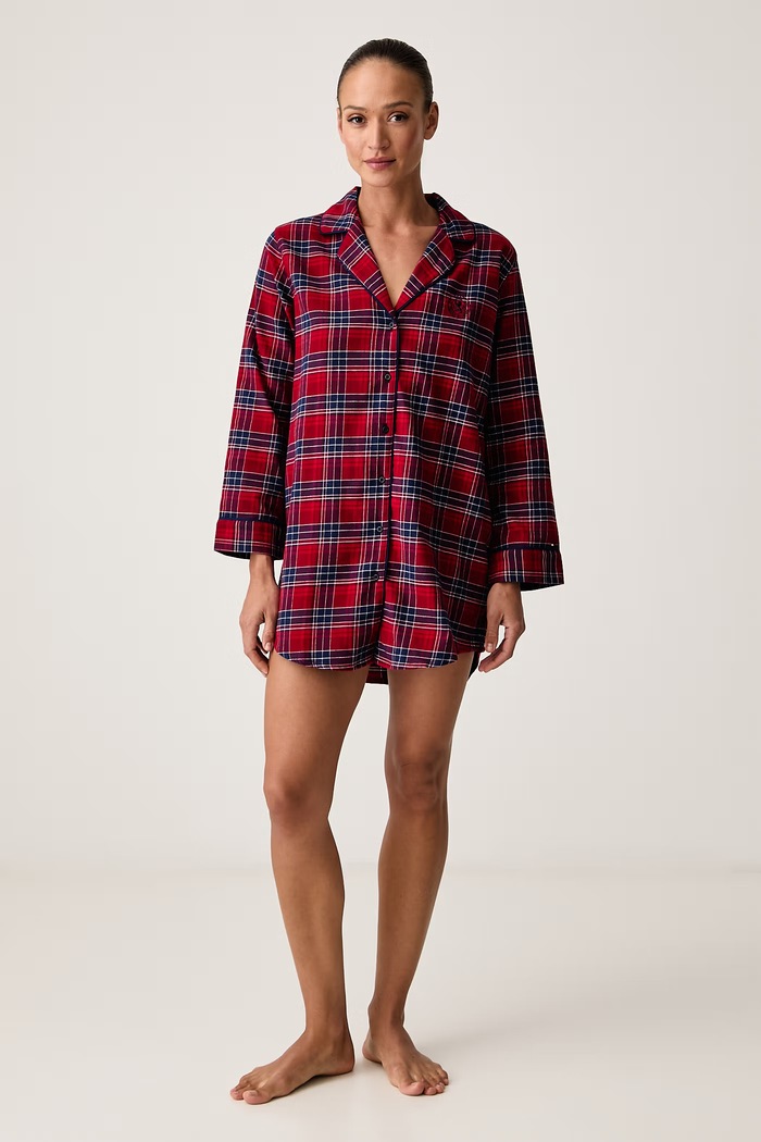 Tommy Hilfiger Pižamna srajca ženska bombažna UW0UW06598 bordo AW26