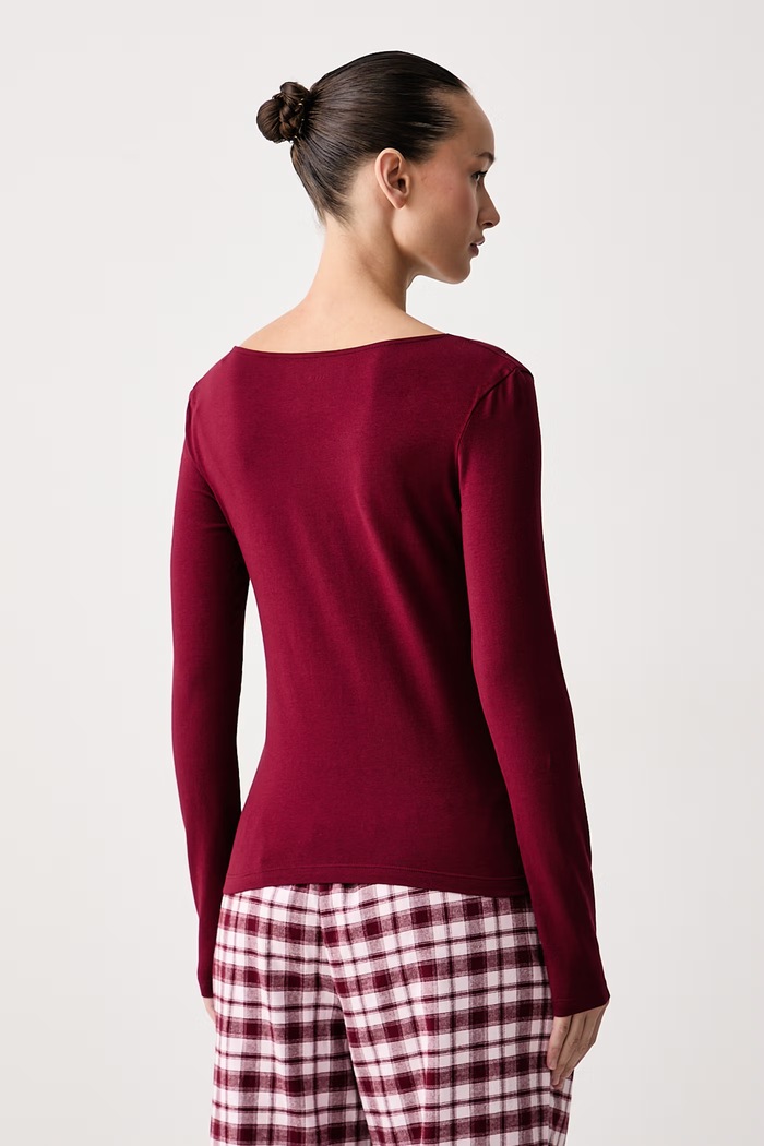 Odzież Tommy Hilfiger Longsleeve piżamowy damski z bawełną UW0UW06613 bordowy