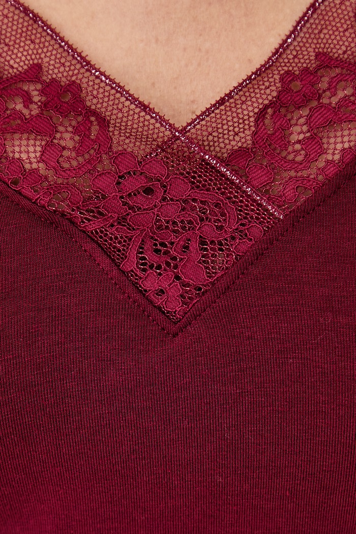 Longsleeve piżamowy damski z bawełną Tommy Hilfiger bordowy UW0UW06613