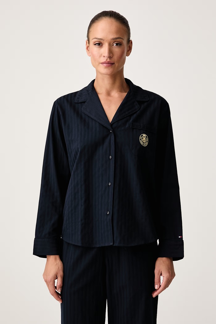 Tommy Hilfiger Dvodelna pižama ženska bombažna UW0UW06693 mornarsko modra AW26