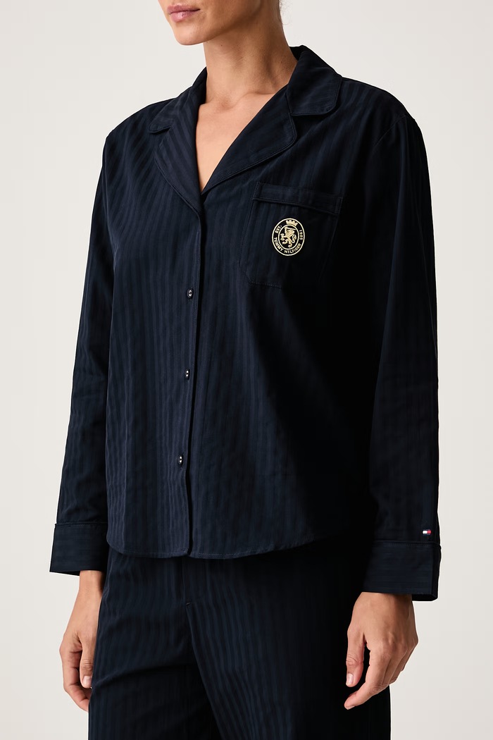 Dvodelna pižama ženska bombažna Tommy Hilfiger mornarsko modra UW0UW06693