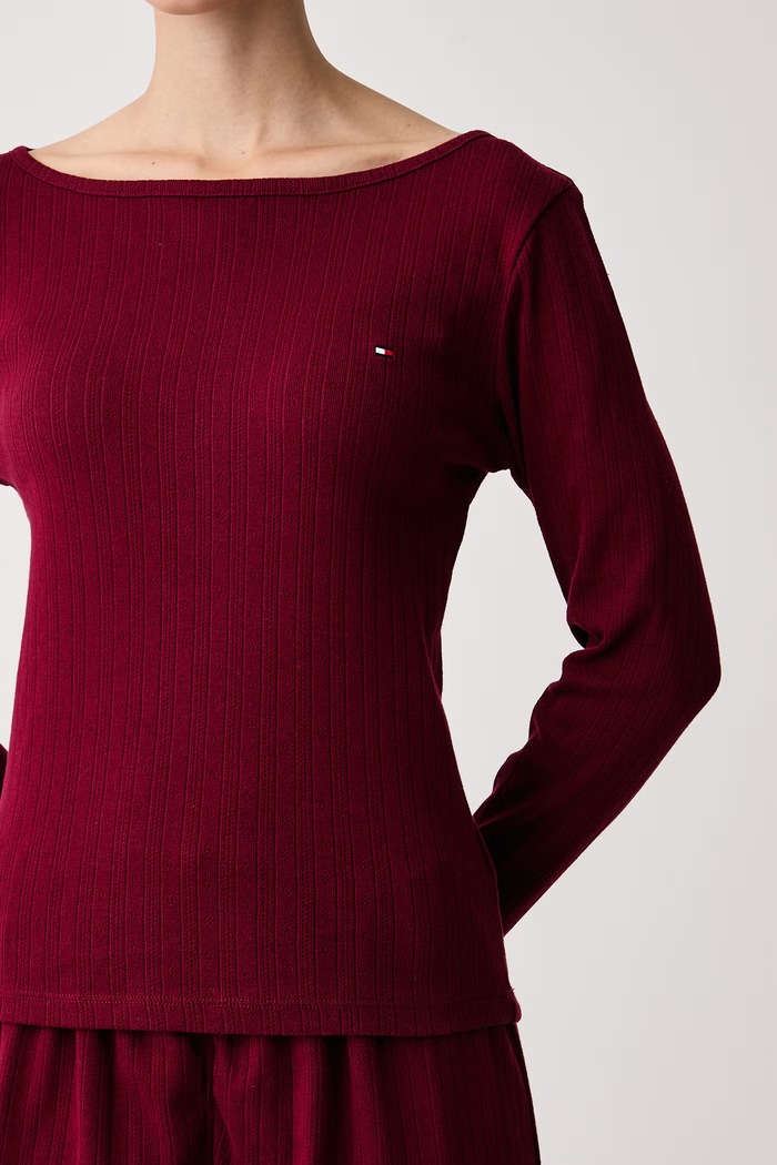 Dvodelna pižama ženska bombažna Tommy Hilfiger bordo UW0UW06603