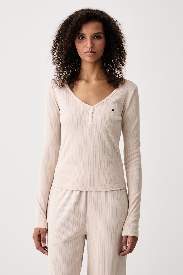 Tommy Hilfiger Piżama dwuczęściowa damska bawełniana UW0UW06602 beżowy AW26
