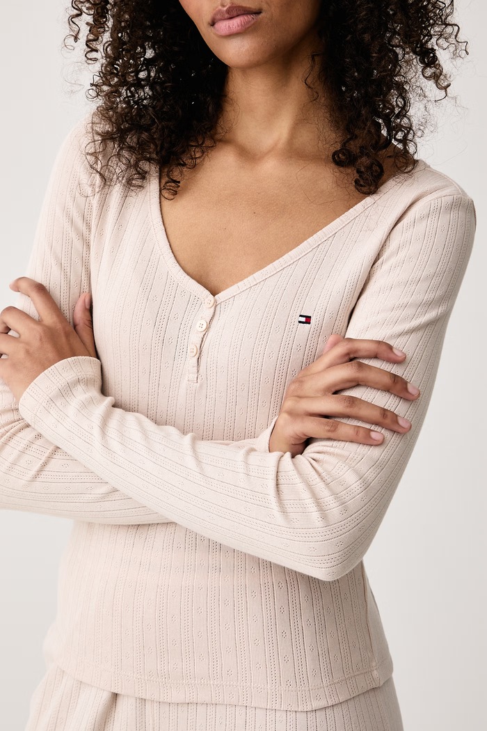 Piżama dwuczęściowa damska bawełniana Tommy Hilfiger beżowy UW0UW06602