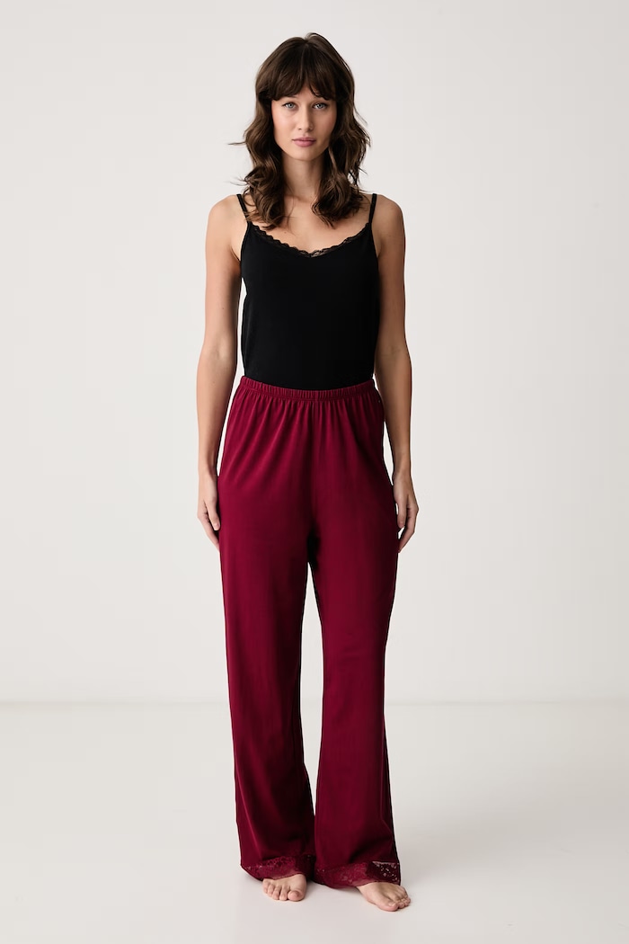 Tommy Hilfiger Spodnie piżamowe damskie z bawełną UW0UW06614 bordowy AW26