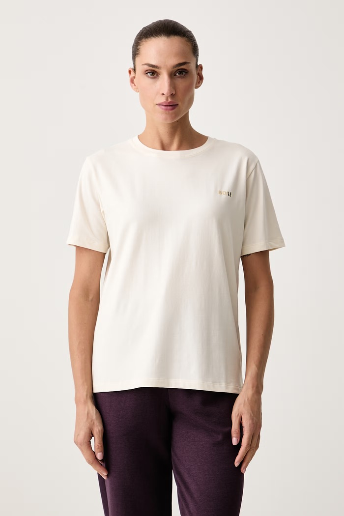 BOSS T-shirt piżamowy damski bawełniany z elastanem CI_T-Shirt XMAS beżowy 50579795