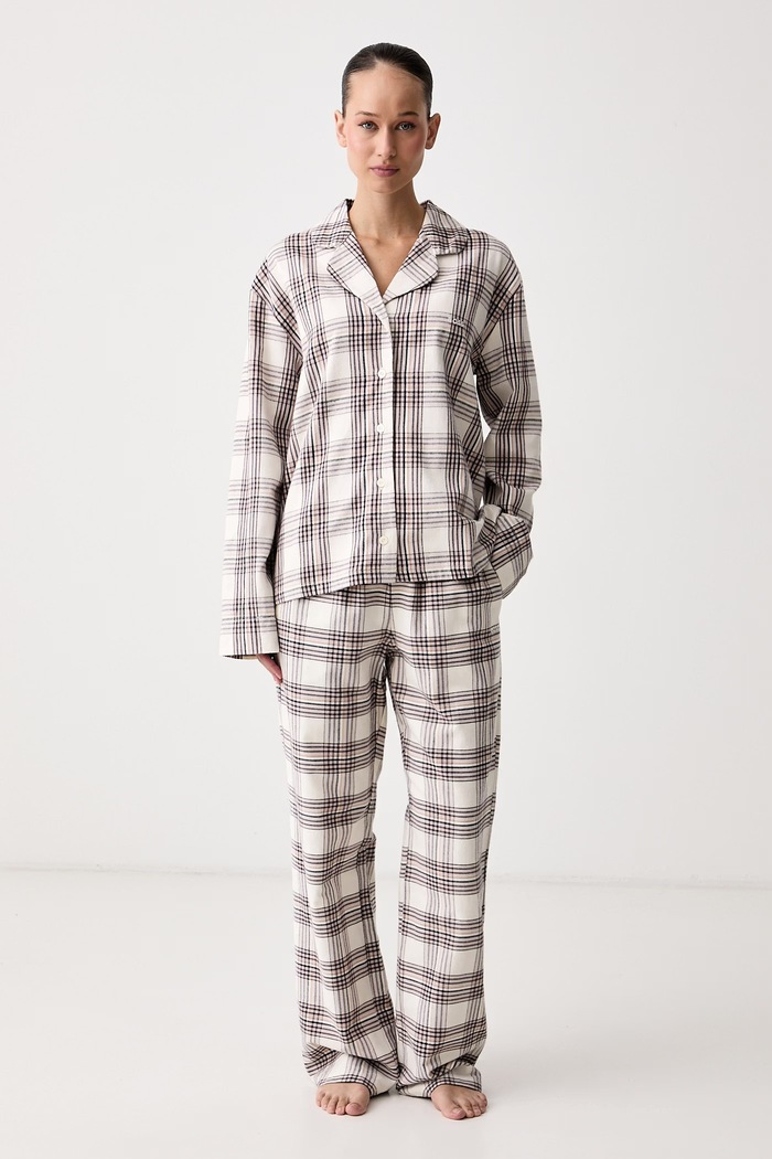 BOSS Spodnie piżamowe damskie z bawełną Holiday_Pants CW 50571015 beżowy AW26