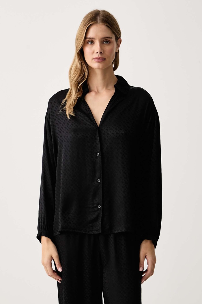 BOSS Pižamna srajca ženska viskozna B Monogram_Shirt VN črna 50570996