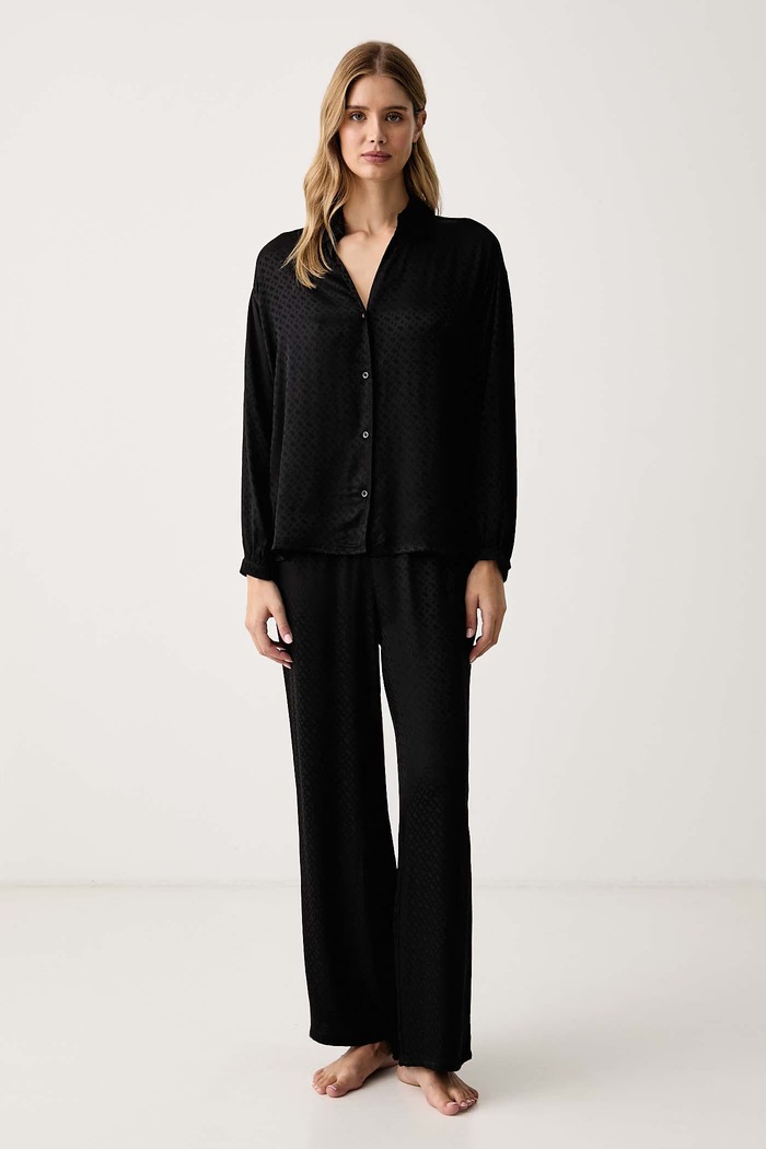 BOSS Pižamna srajca ženska viskozna B Monogram_Shirt VN 50570996 črna AW26