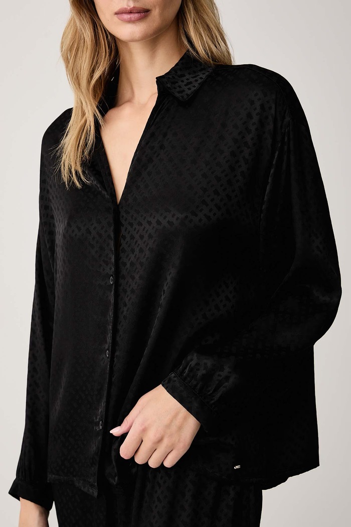 Pižamna srajca ženska viskozna B Monogram_Shirt VN BOSS 50570996 črna
