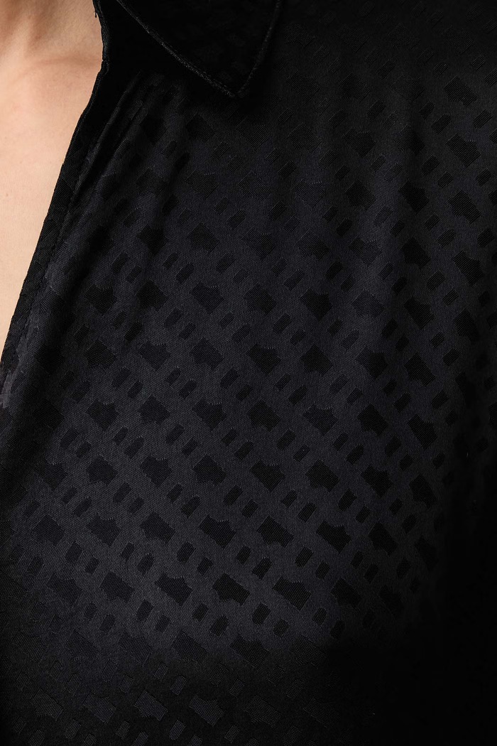 Pižamna srajca ženska viskozna B Monogram_Shirt VN BOSS črna 50570996