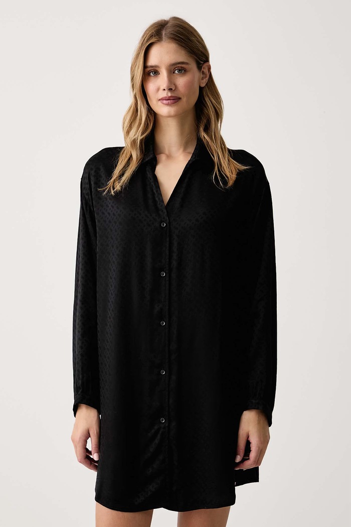 BOSS Spalna srajca ženska viskozna B Monogram_Sleephirt črna 50570989