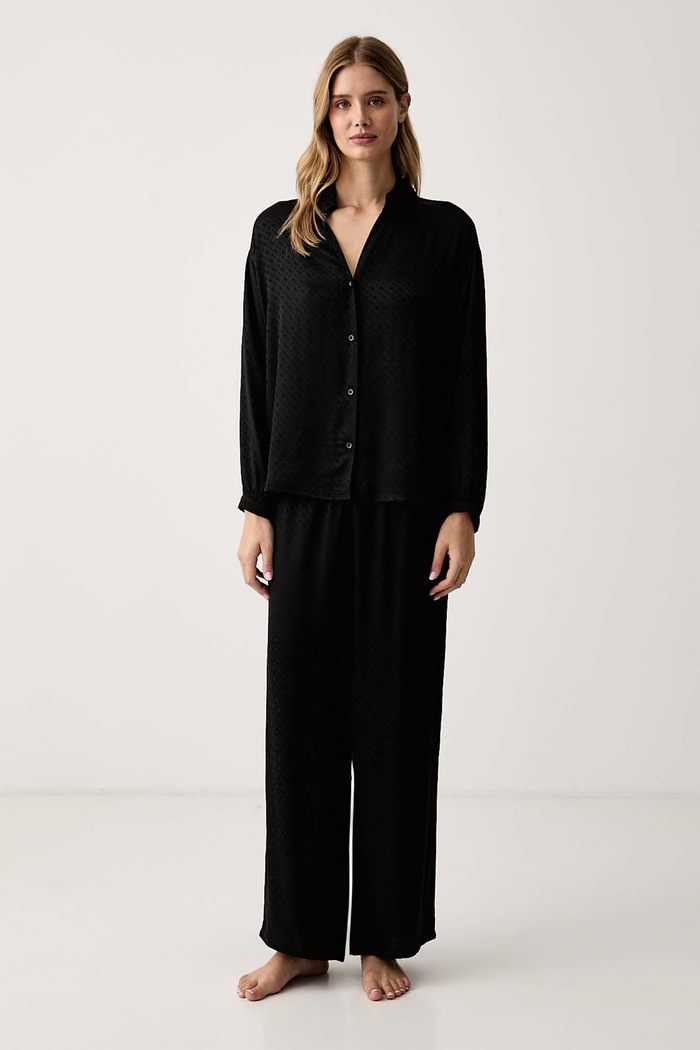 BOSS Spalna srajca ženska viskozna B Monogram_Sleephirt 50570989 črna AW26