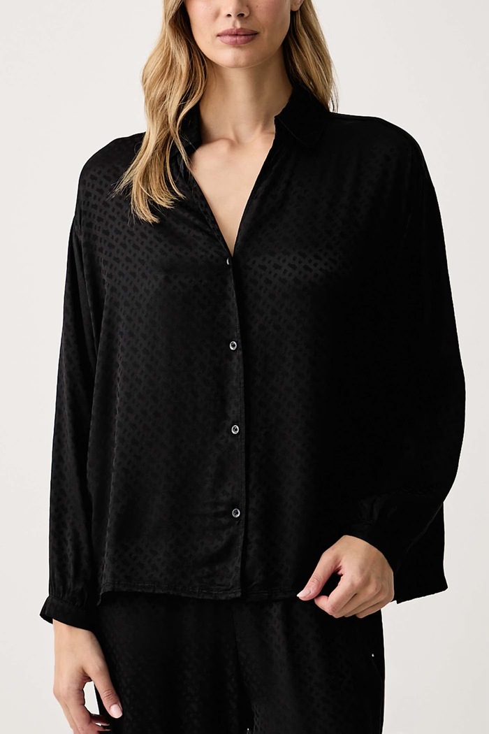 Spalna srajca ženska viskozna B Monogram_Sleephirt BOSS 50570989 črna