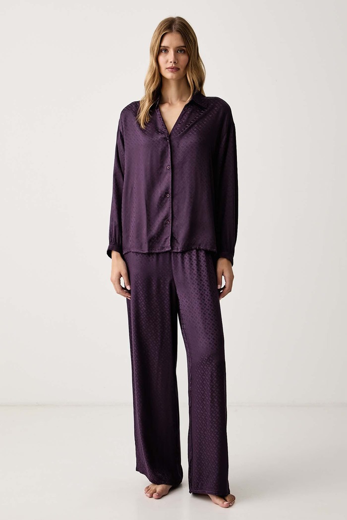 BOSS Spodnji del pižame ženski viskozen B Monogram_Pants TW 50570988 vijolična AW26