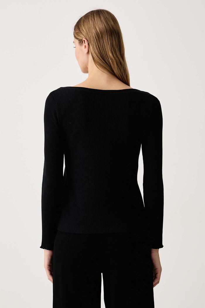 Oblačila BOSS Zgornji del pižame z dolgimi rokavi ženski z modalom Cosy Waffle_LS-Shirt 50557175 črna