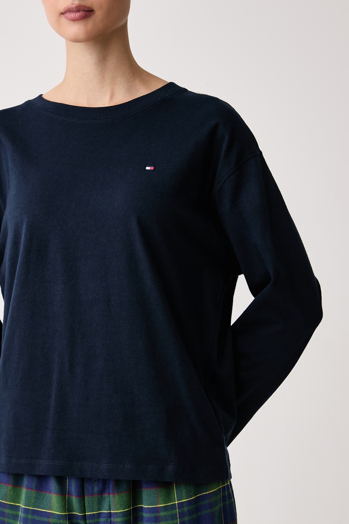 Majica dugih rukava ženska pamučna Tommy Hilfiger UW0UW06593 mornarsko plava