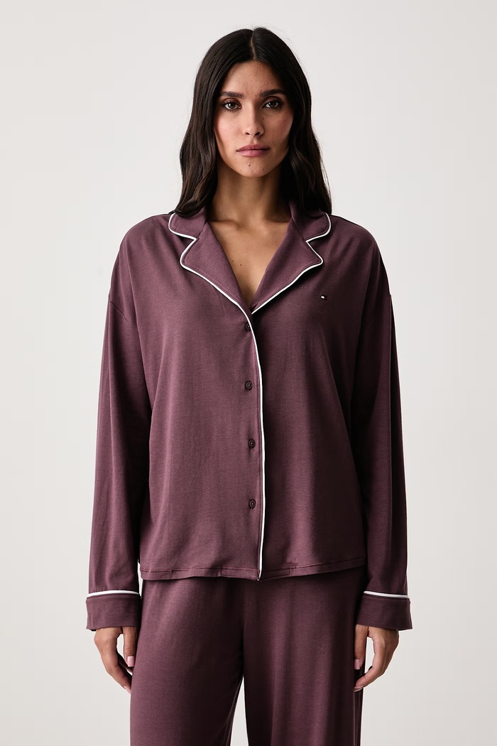Tommy Hilfiger Piżama damska z bawełną UW0UW06690 brązowy AW26