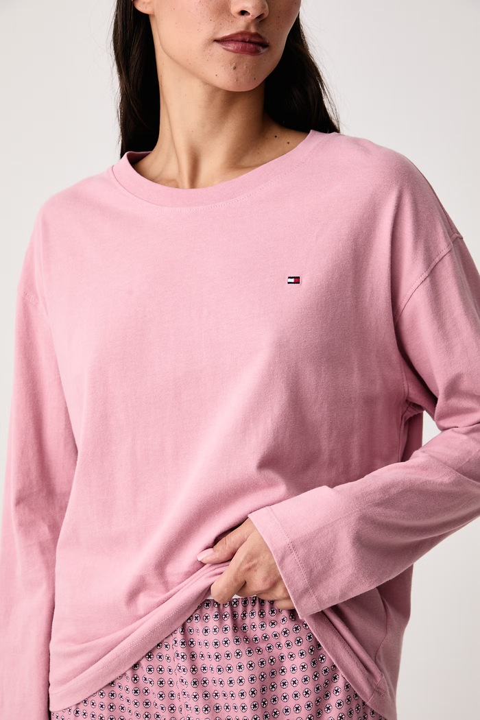Dvoudílné pyžamo dámské bavlněné Tommy Hilfiger růžová UW0UW06600