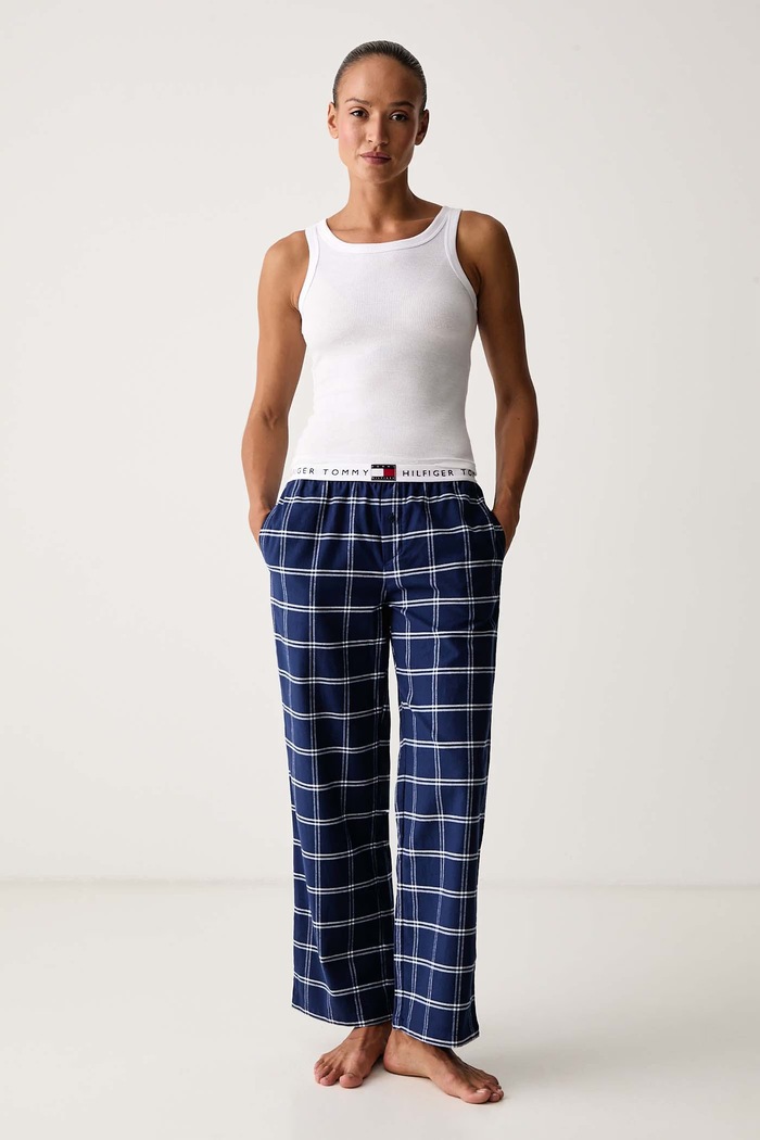 Tommy Hilfiger Долнище на пижама дамско от памук UW0UW06624 тъмносин AW26