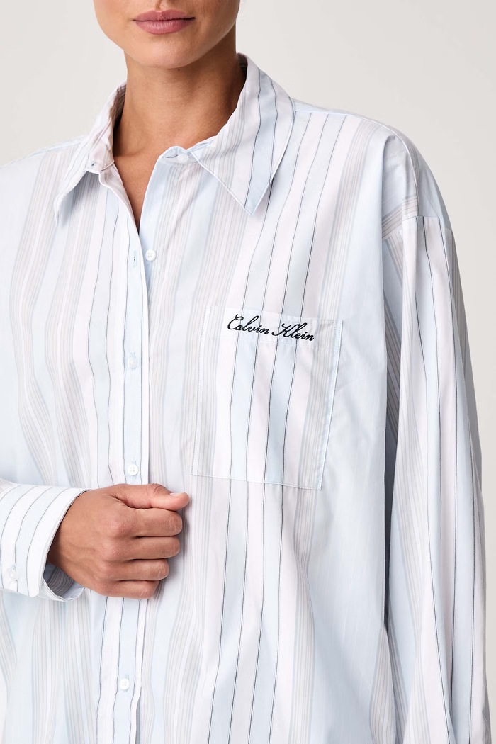 Pyžamová košile dámská bavlněná Calvin Klein Underwear LV00QS7678 modrá