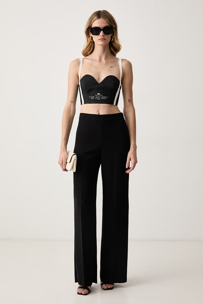Elisabetta Franchi Top damski lniany RG00967E2 czarny AW26