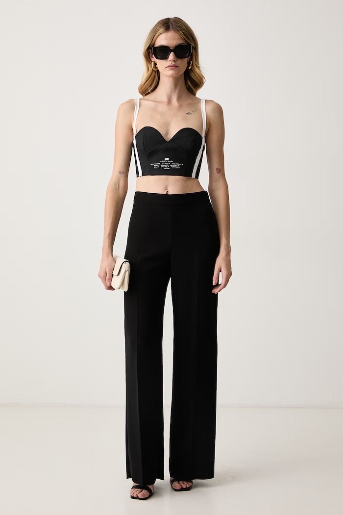 Elisabetta Franchi Top damski lniany RG00967E2 czarny AW26