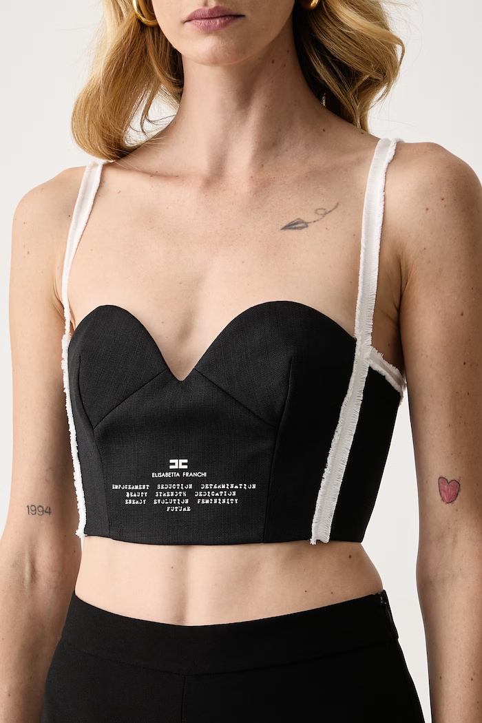 Top damski lniany Elisabetta Franchi RG00967E2 czarny