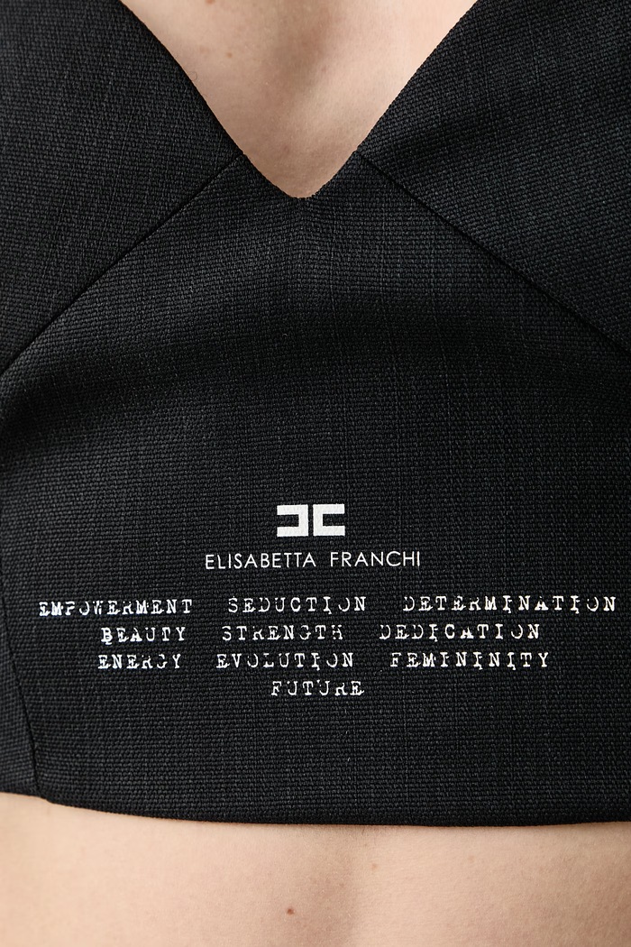 Top damski lniany Elisabetta Franchi czarny RG00967E2