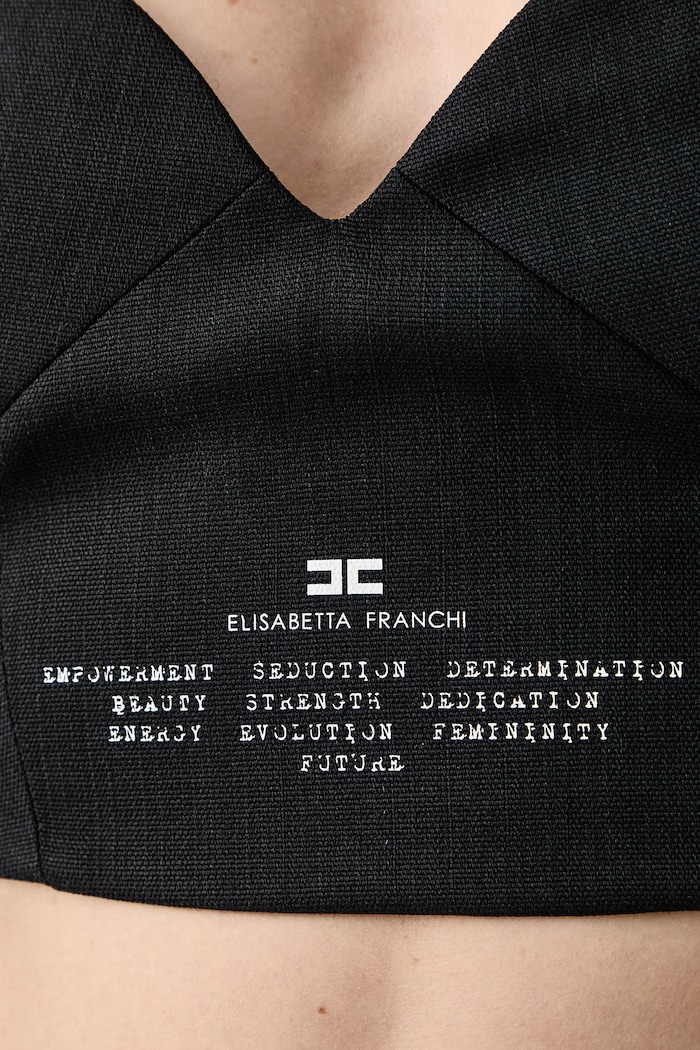 Top damski lniany Elisabetta Franchi czarny RG00967E2