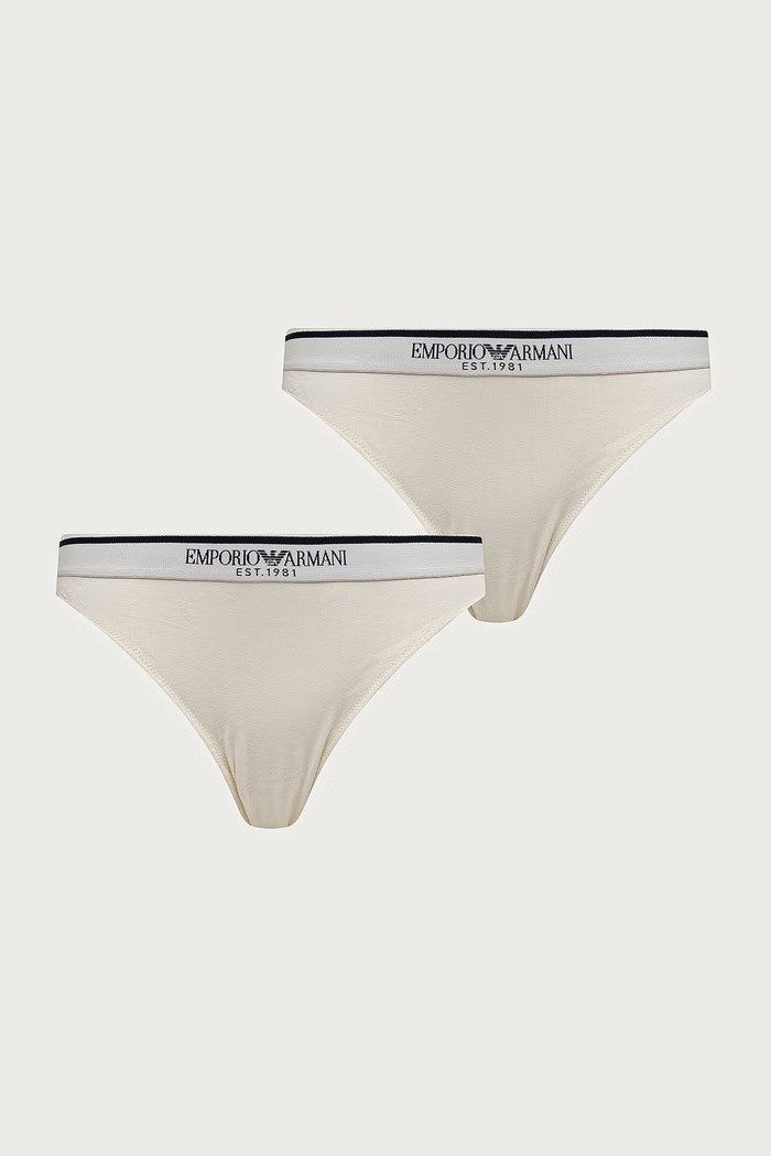 Emporio Armani Underwear Figi damskie bawełniane z elastanem 2-pack beżowy EW005195.AF27298