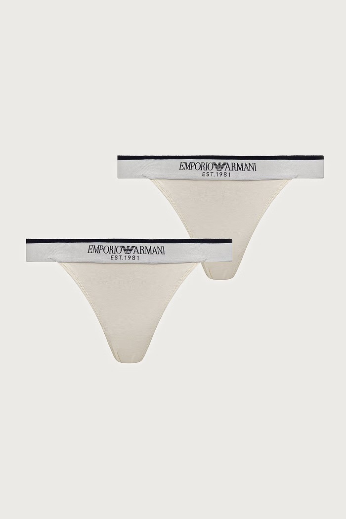Emporio Armani Underwear Stringi damskie bawełniane z elastanem 2-pack beżowy EW000405.AF27298