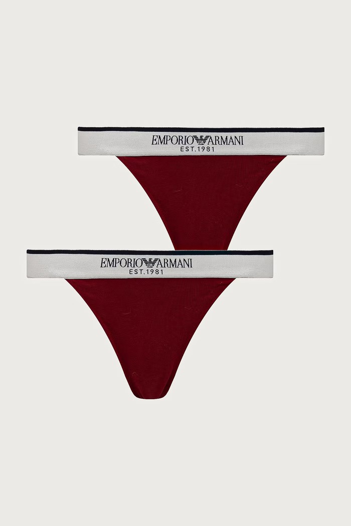 Emporio Armani Underwear Stringi damskie bawełniane z elastanem 2-pack czerwony EW000405.AF27298