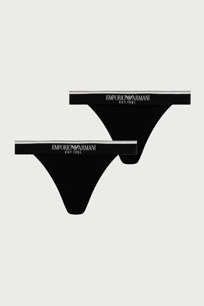 Emporio Armani Underwear Stringi damskie bawełniane z elastanem 2-pack czarny EW000405.AF27298