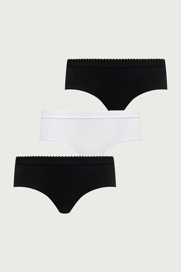 United Colors of Benetton Majtki damskie bawełniane z elastanem 3-pack czarny 3G681S033