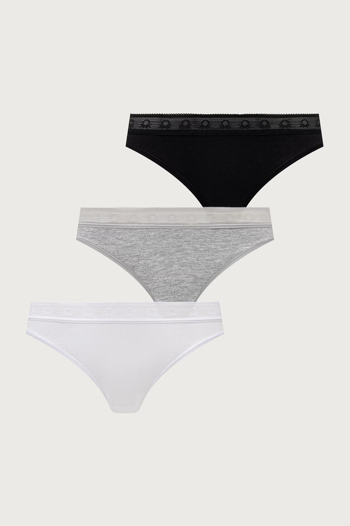 United Colors of Benetton Majtki damskie bawełniane z elastanem 3-pack szary 3G681S03A