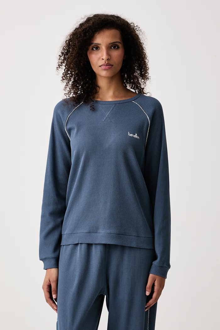 United Colors of Benetton Piżama dwuczęściowa damska bawełniana 3LAT3P04L niebieski AW26