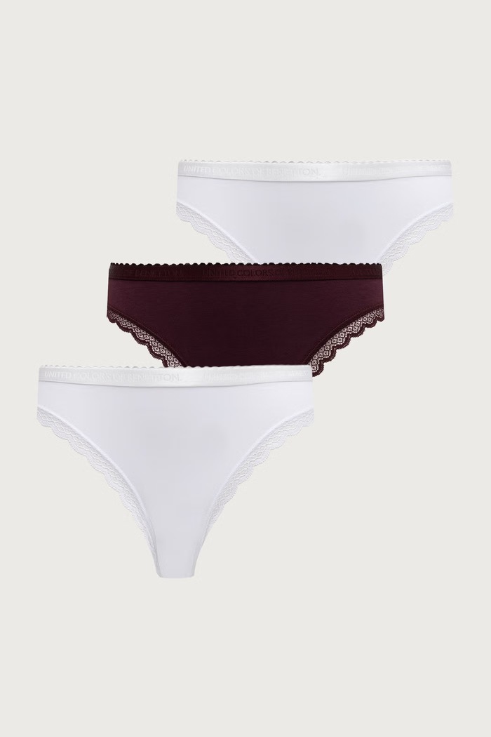 United Colors of Benetton Majtki damskie z bawełną 3-pack bordowy 3XCM1S034