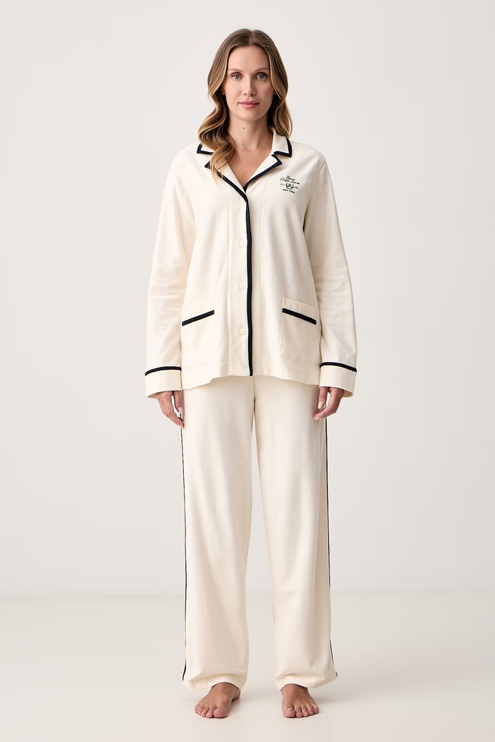 Lauren Ralph Lauren Piżama dwuczęściowa damska bawełniana beżowy ILN92568