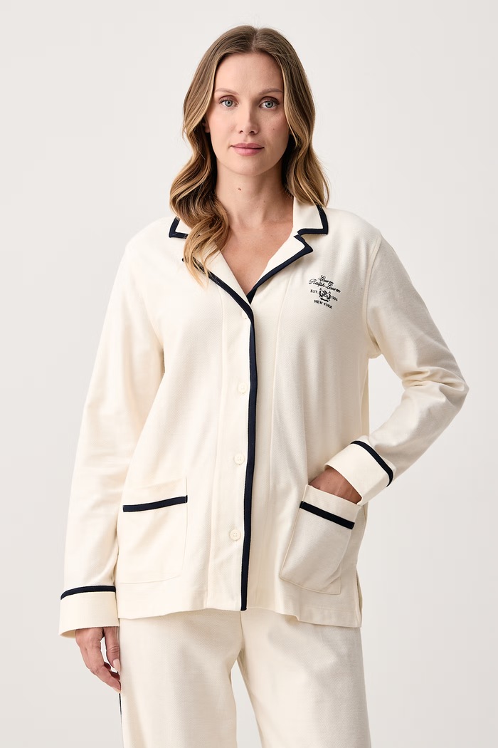 Lauren Ralph Lauren Piżama dwuczęściowa damska bawełniana ILN92568 beżowy AW26