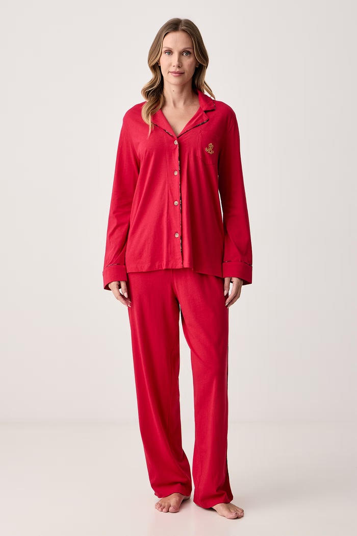 Lauren Ralph Lauren Piżama dwuczęściowa damska z bawełną czerwony ILN92561F