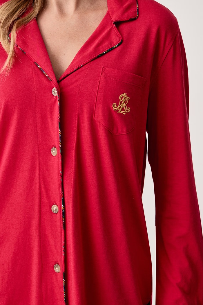 Piżama dwuczęściowa damska z bawełną Lauren Ralph Lauren czerwony ILN92561F