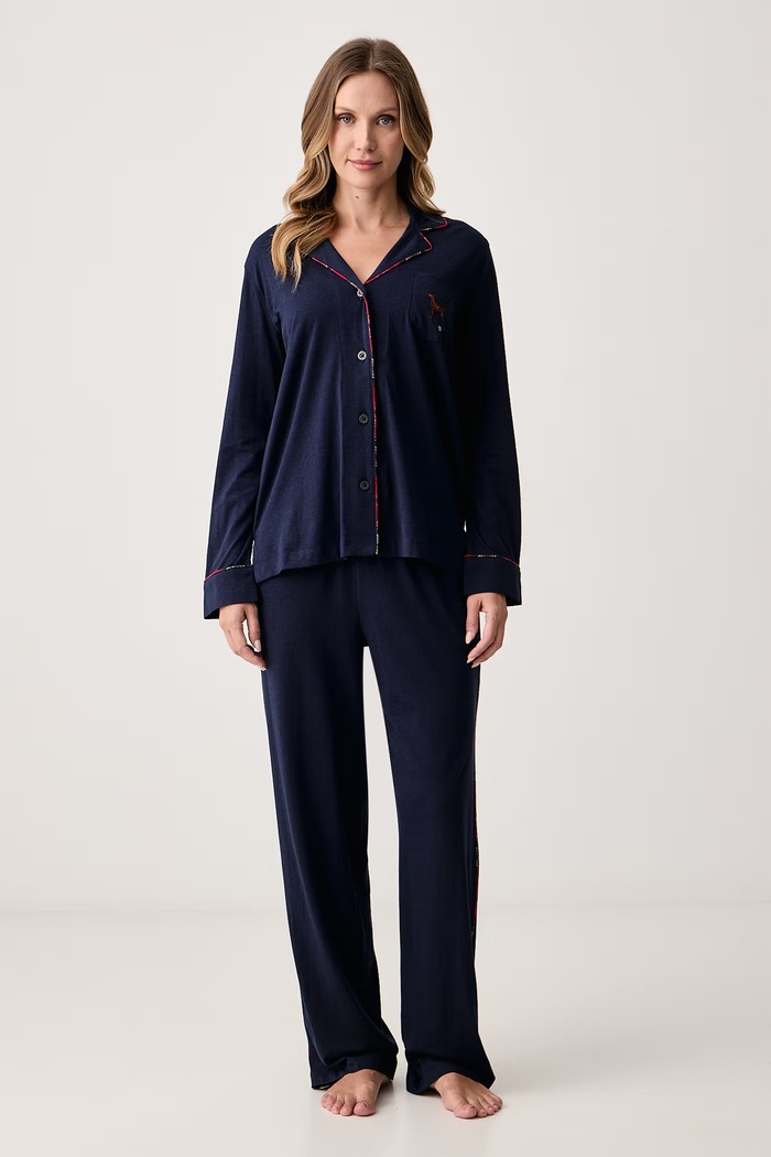 Lauren Ralph Lauren Piżama dwuczęściowa damska z bawełną granatowy ILN92561F