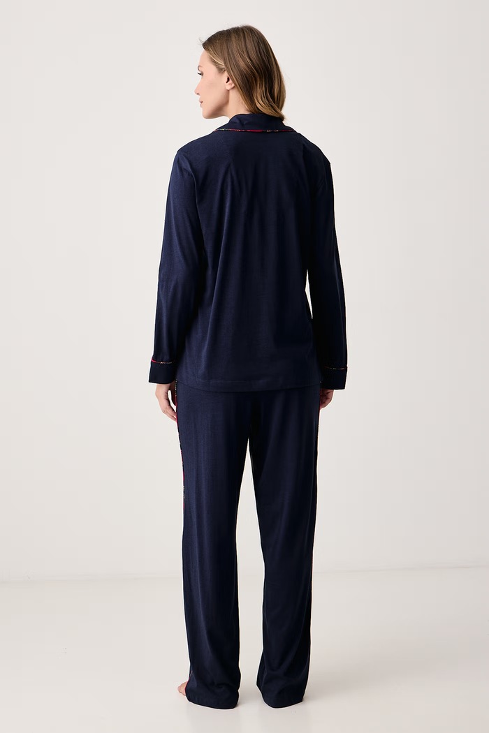 Piżama dwuczęściowa damska z bawełną Lauren Ralph Lauren ILN92561F granatowy
