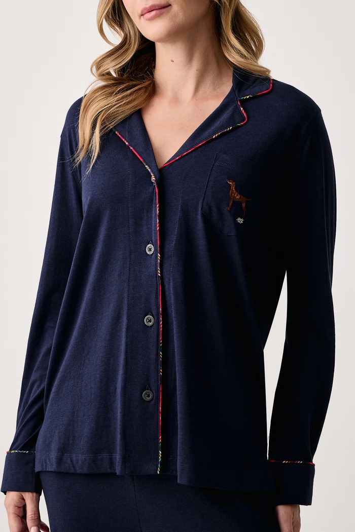 Piżama dwuczęściowa damska z bawełną Lauren Ralph Lauren granatowy ILN92561F