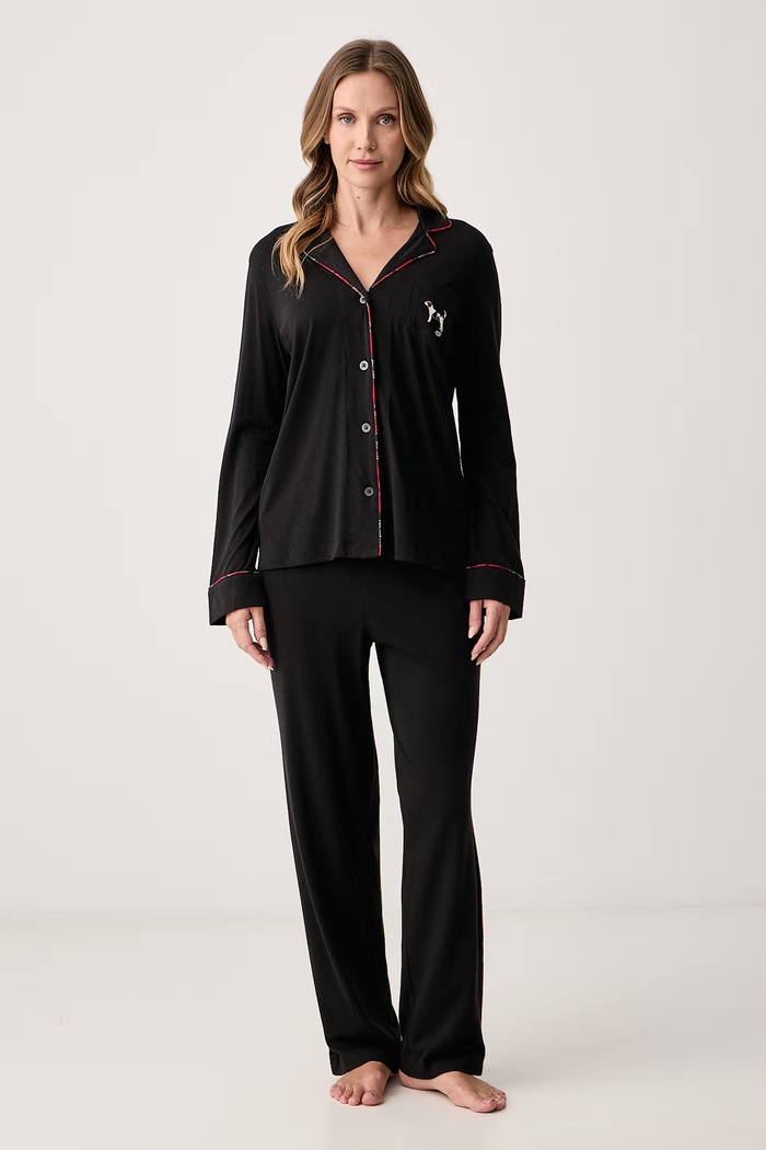 Lauren Ralph Lauren Piżama dwuczęściowa damska z bawełną czarny ILN92561F