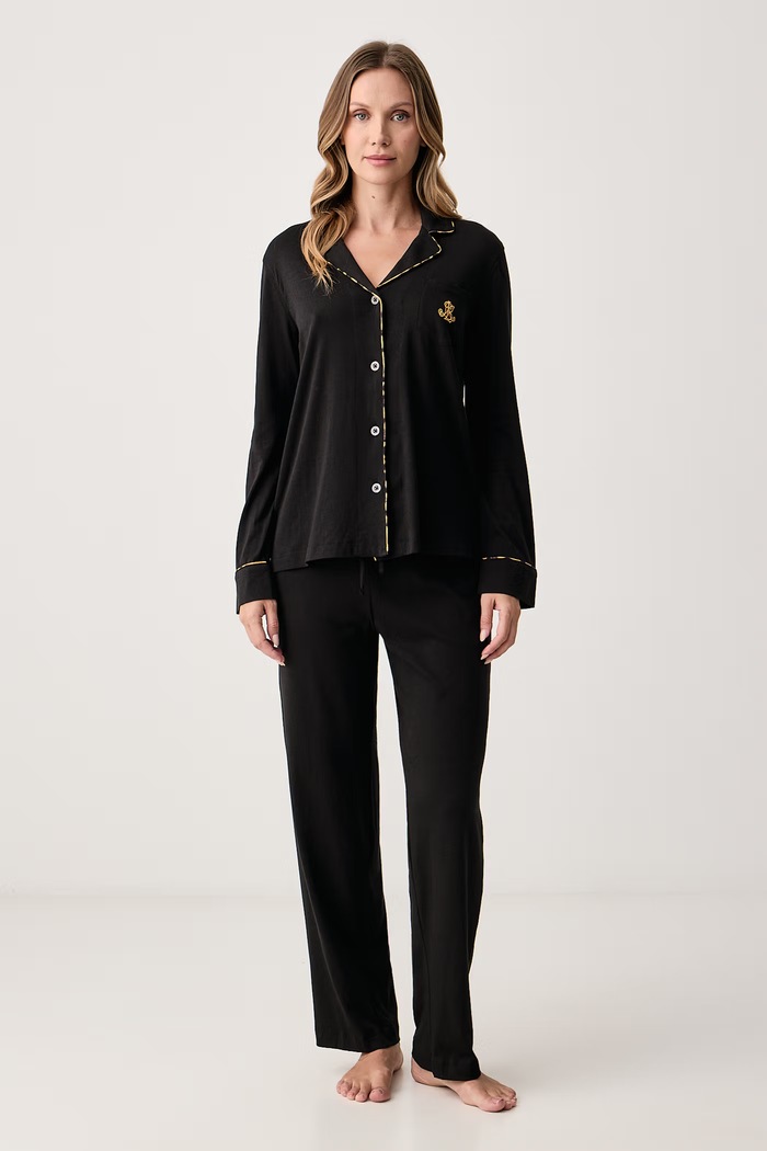 Lauren Ralph Lauren Piżama dwuczęściowa damska z bawełną czarny ILN92561F