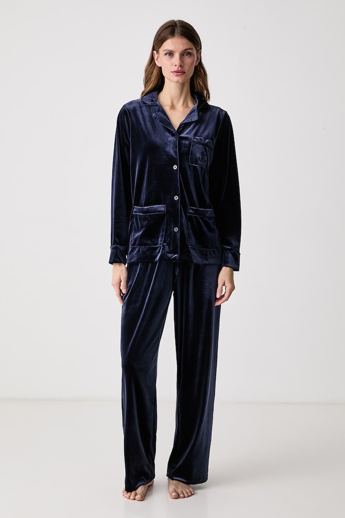 Lauren Ralph Lauren Piżama dwuczęściowa damska welurowa granatowy ILN92559