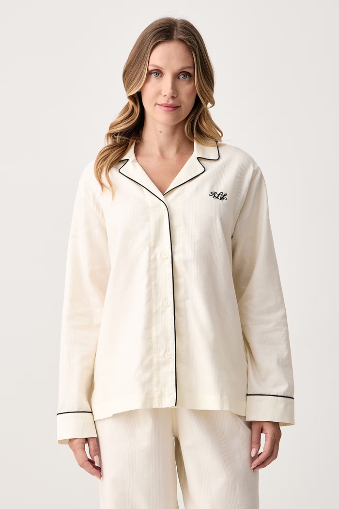 Lauren Ralph Lauren Piżama dwuczęściowa damska bawełniana ILN92555 beżowy AW26