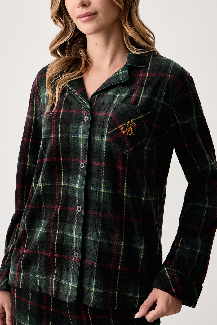 Piżama dwuczęściowa damska polarowa Lauren Ralph Lauren zielony ILN92552F